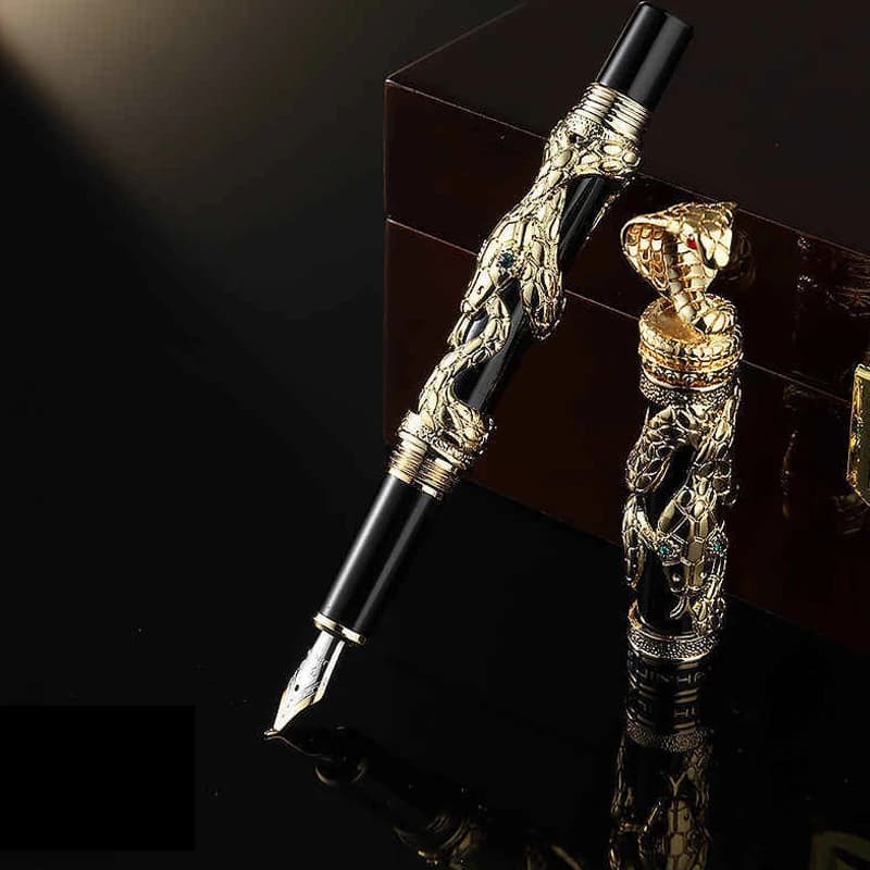 High Quality Jinhao Metal Snake Fountain Pen Luxury Calligraphy Ink pen Iraurita Cobra 3D Pattern Gift 0.5 Nib Office Supplies