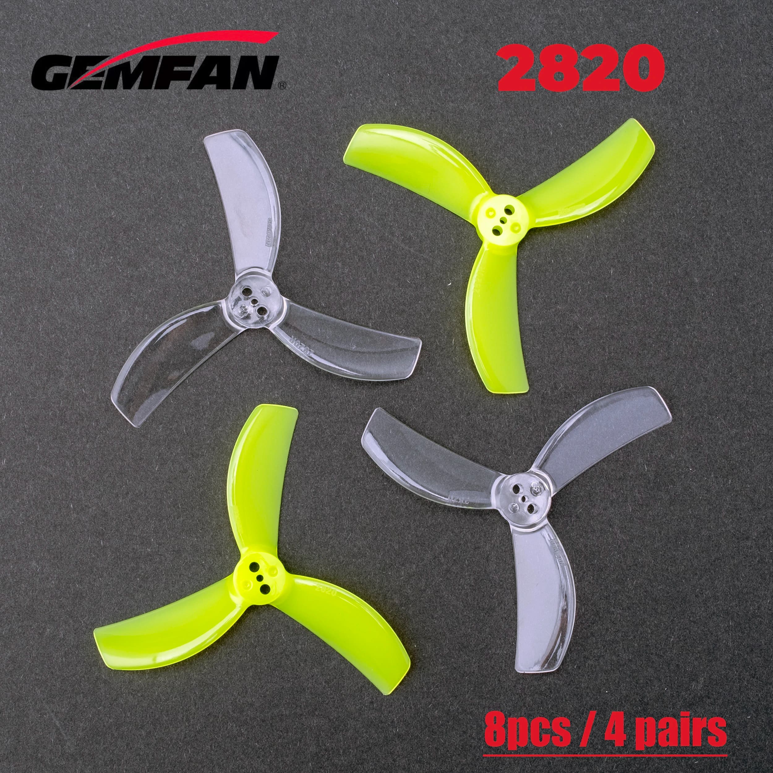 8PCS / 4Pairs Gemfan 2820 3 Blade PC Propeller 1.5mm Hole For RC FPV Soccer 200mm Football Round Drone Props 1104-1404 Motor