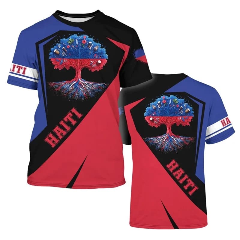 Haiti Earthquake Tree Pattern Short-sleeve T-shirt Round Neck Comfortable Breathable Casual Fashion Top Unisex Summer