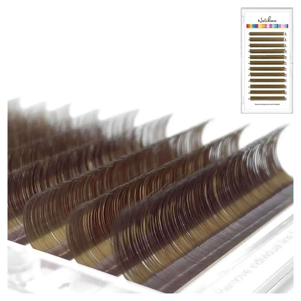 Ciglia Finte in Visone Color Caramello 0.07 C/D Curl, Lunghezza Mista 8-14, Colori Marrone, Teal, Mocha