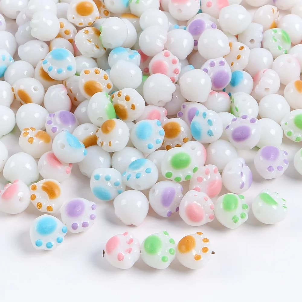 10/20 Pezzi Perline Acriliche a Forma di Zampa di Gatto, Effetto Carboncino, per Creazione Fai-da-Te di Gioielli, Bracciali, Collane, Orecchini e Accessori
