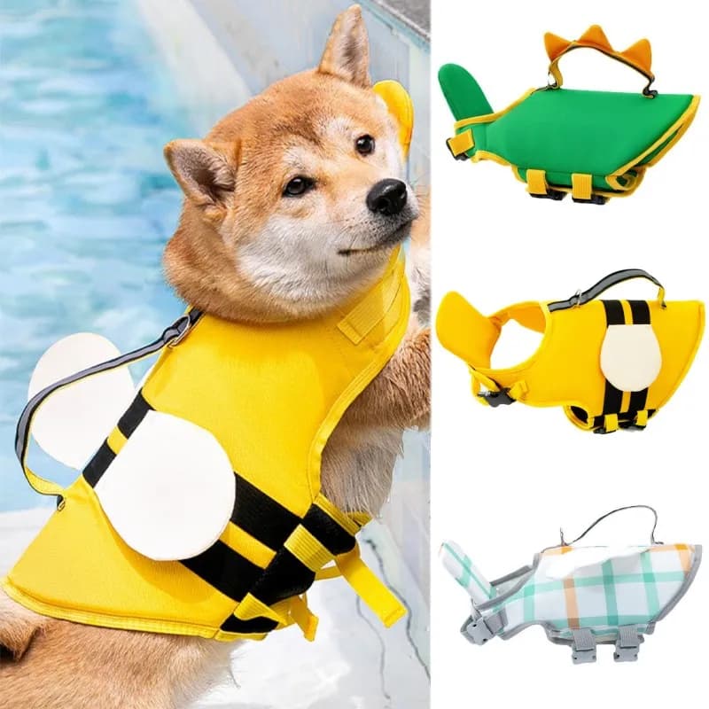 Giubbotto di salvataggio per cani Gilet per cani da compagnia Costume da bagno Collare grande Imbracatura per animali domestici Nuoto Costumi da bagno estivi Vestiti per cani da compagnia con api carine