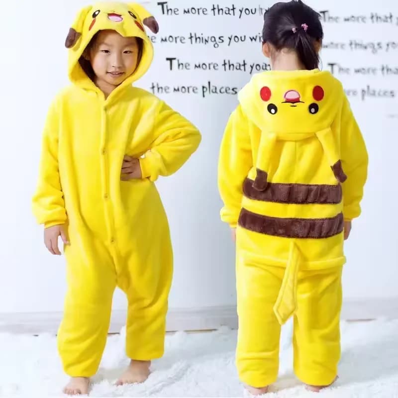 Pigiama in flanella caldo Pokemon Pikachu per bambini/adulti, tuta morbida autunno/inverno, cosplay animale con cappuccio, pigiama coordinato genitore-figlio per ragazze
