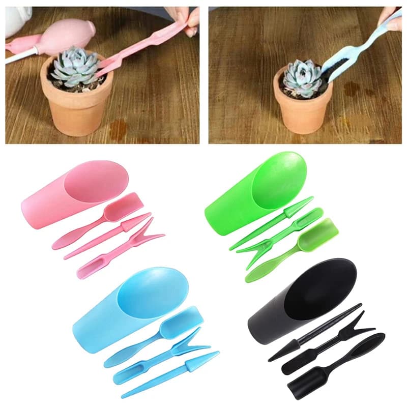 4 pieces garden planter kit sowing shovel spoon greasy plants seedlings tool bonsai fertilizer plastic handle soil replacement tools
