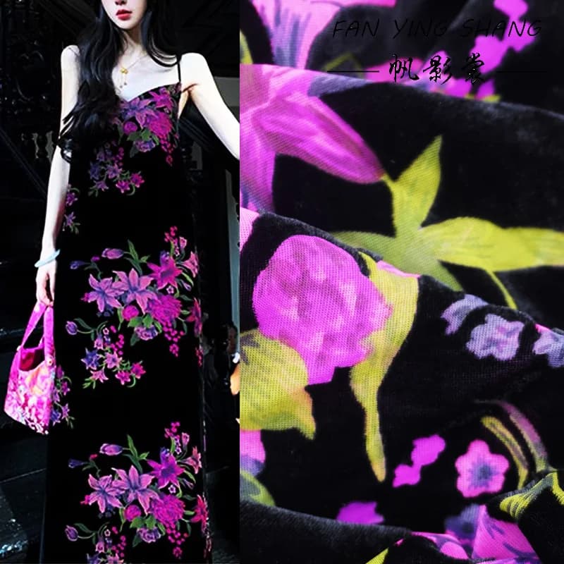 Rose Red Morning Glory Velvet Fabric For Dress Shirt Diy