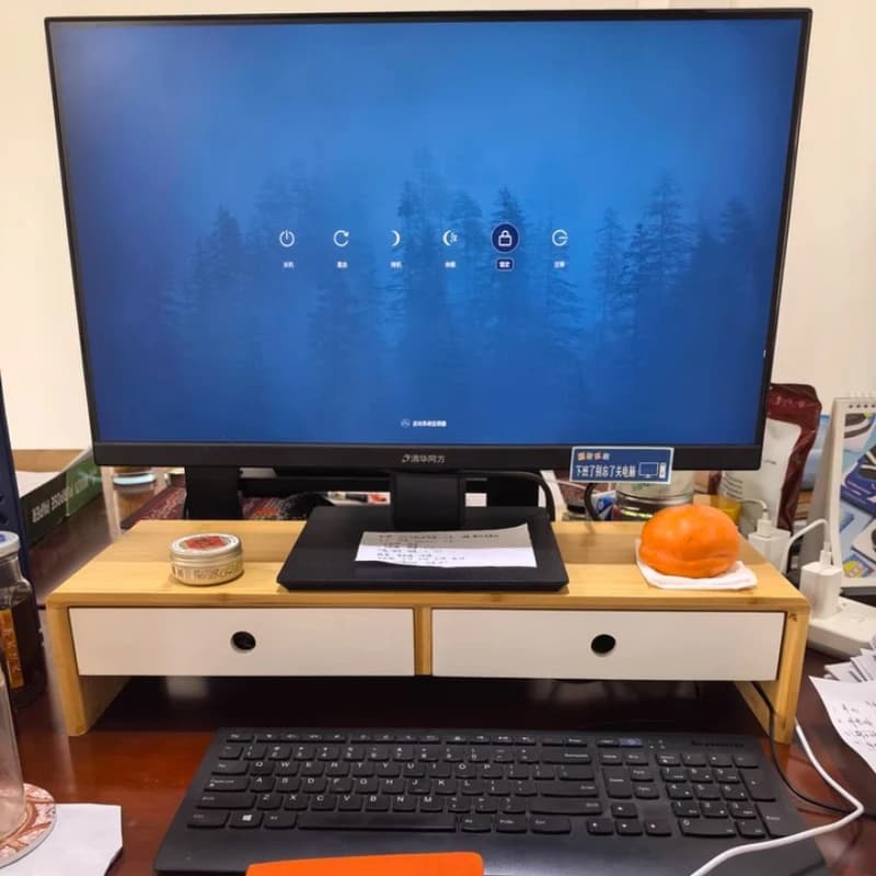 Bamboo Monitor Stand with Storage Drawer,Ergonomic Desktop Riser Organizer for Laptop Computer,Natural Wood Desk Shelf for Home