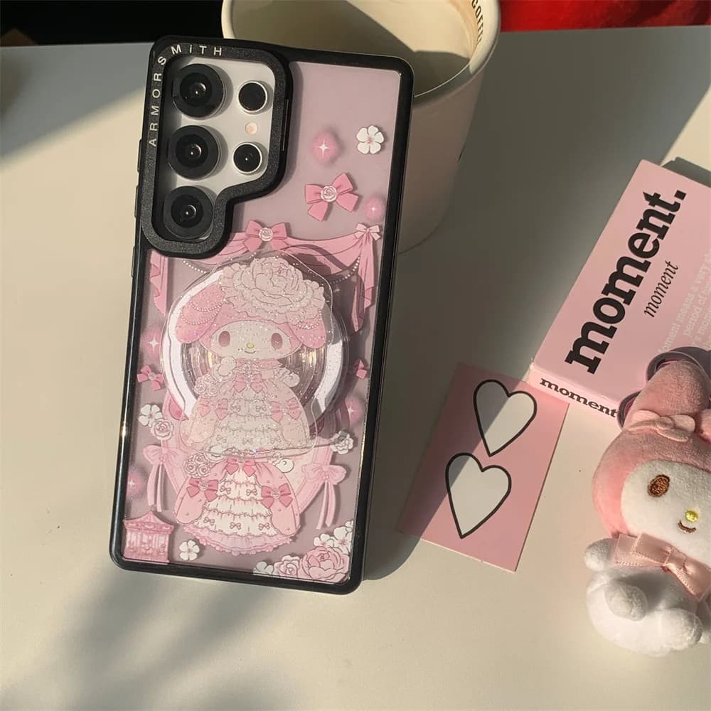Custodia magnetica Cute Melody per Samsung Galaxy S26 S25 Plus S24FE S23 Ultra S24 con catena e supporto MagSafe divertente