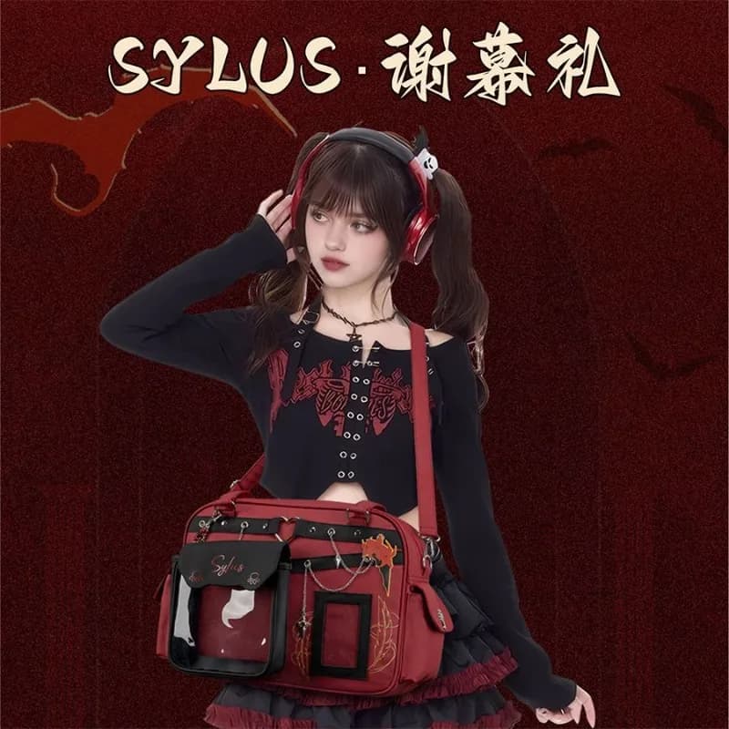 Gioco Anime Love and Deepspace Cosplay Sylus 35x26x11cm Pelle PU Stile gotico Zaino trasparente Messenger Ita Bag