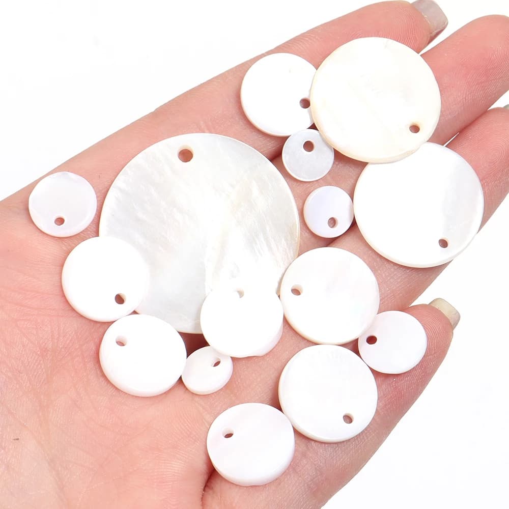 Disco di conchiglia bianca naturale da 8-30 mm per la creazione di gioielli, ciondoli rotondi piatti in madreperla, accessori per collane, braccialetti fai da te