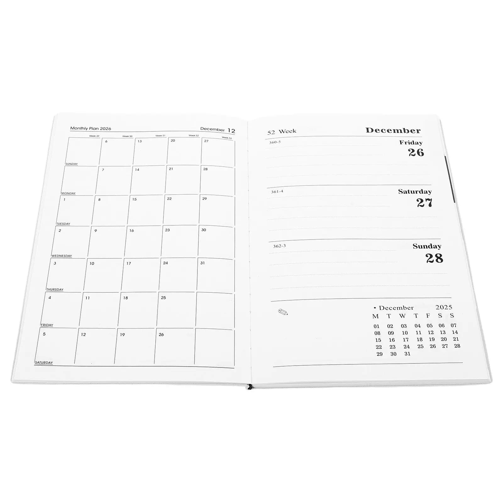 2026 Planner Notebook English A5 PU Cover Monthly Weekly Calendar Organizer Business Student Travel Productivity Journal