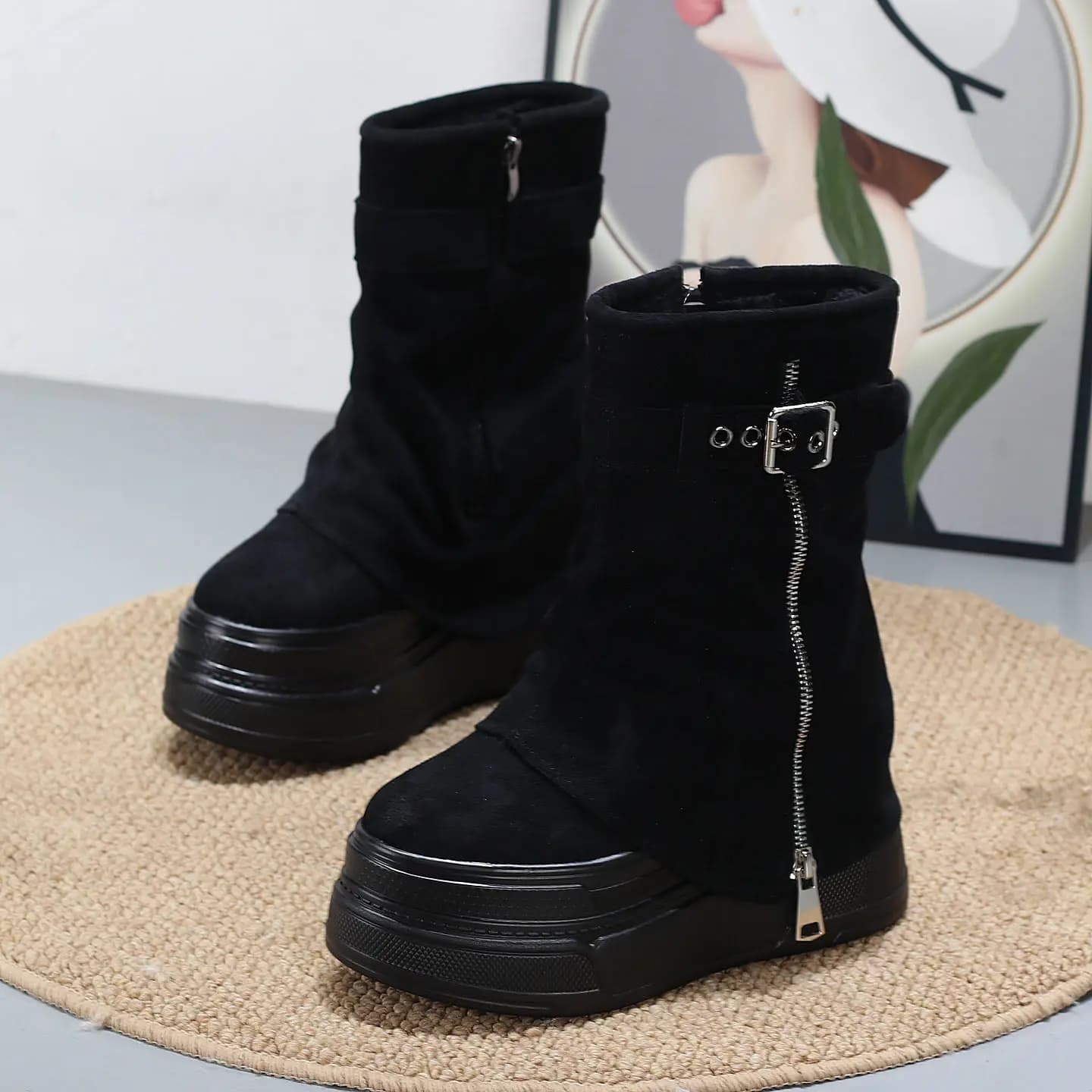 Stivali da Donna con Tacco Nascosto Ultra Alto 12cm, Stivaletti alla Moda con Plateau Interno per Bassa Statura, Trendy e Eleganti
