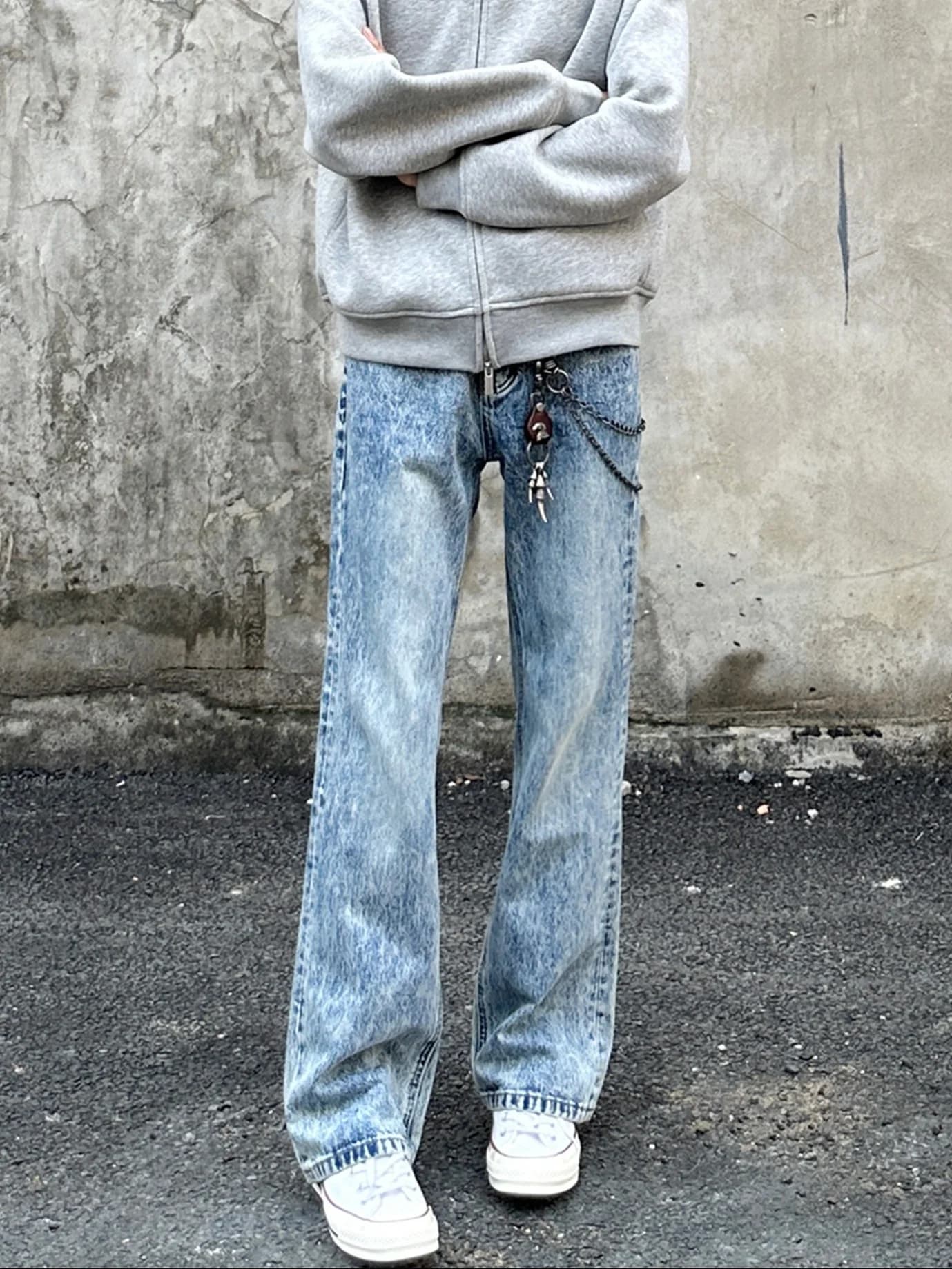 Jeans da uomo Cleanfit Vintage Marble Light Blue, modello svasato slimming 57, casual, gamba dritta, con cerniera, in denim