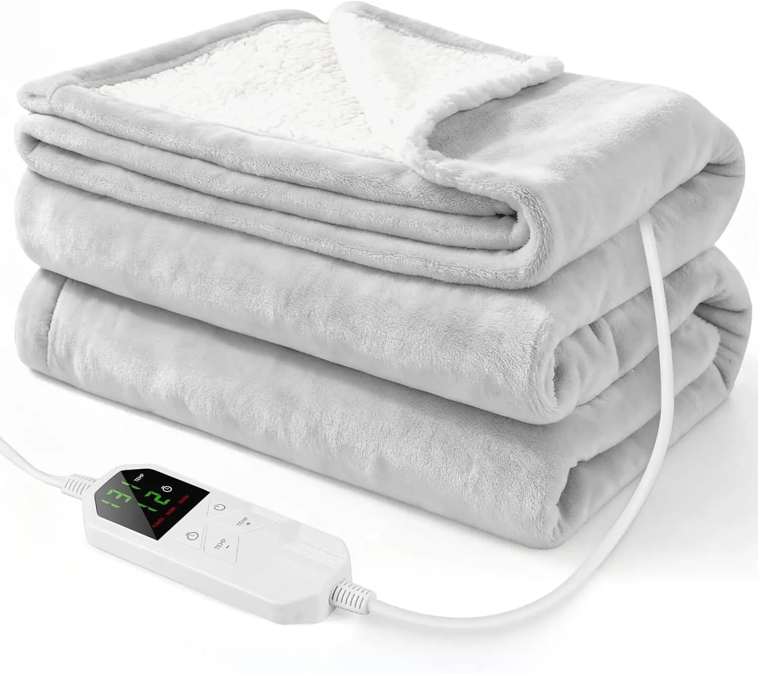 Coperta Elettrica Riscaldata 50x60", 8 Livelli di Calore, Spegnimento Automatico 12H, Riscaldamento Rapido, Lavabile in Lavatrice, Grigio Chiaro