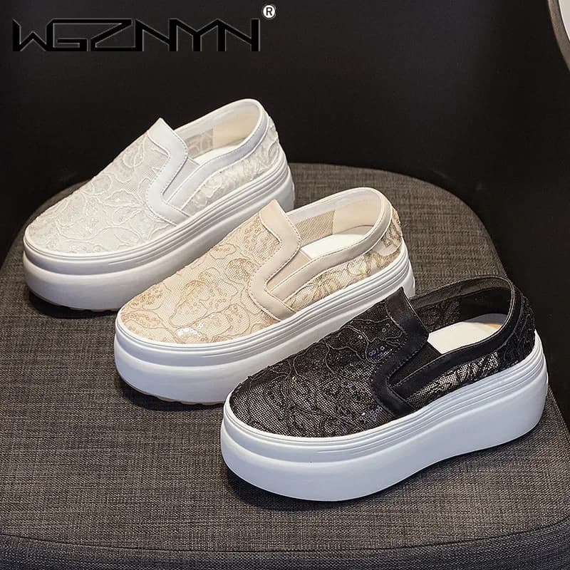 8 cm NUOVE sneakers in pizzo Air Mesh comode sandali con zeppa con zeppa sandali casual con zeppa con piattaforma estiva traspirante di alta marca