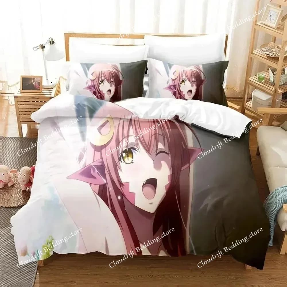 Nuovo set di biancheria da letto 3D con ragazze mostro per la vita quotidiana, set di tre pezzi in stile cartone animato anime, set copripiumino per adulti e bambini, misura king size