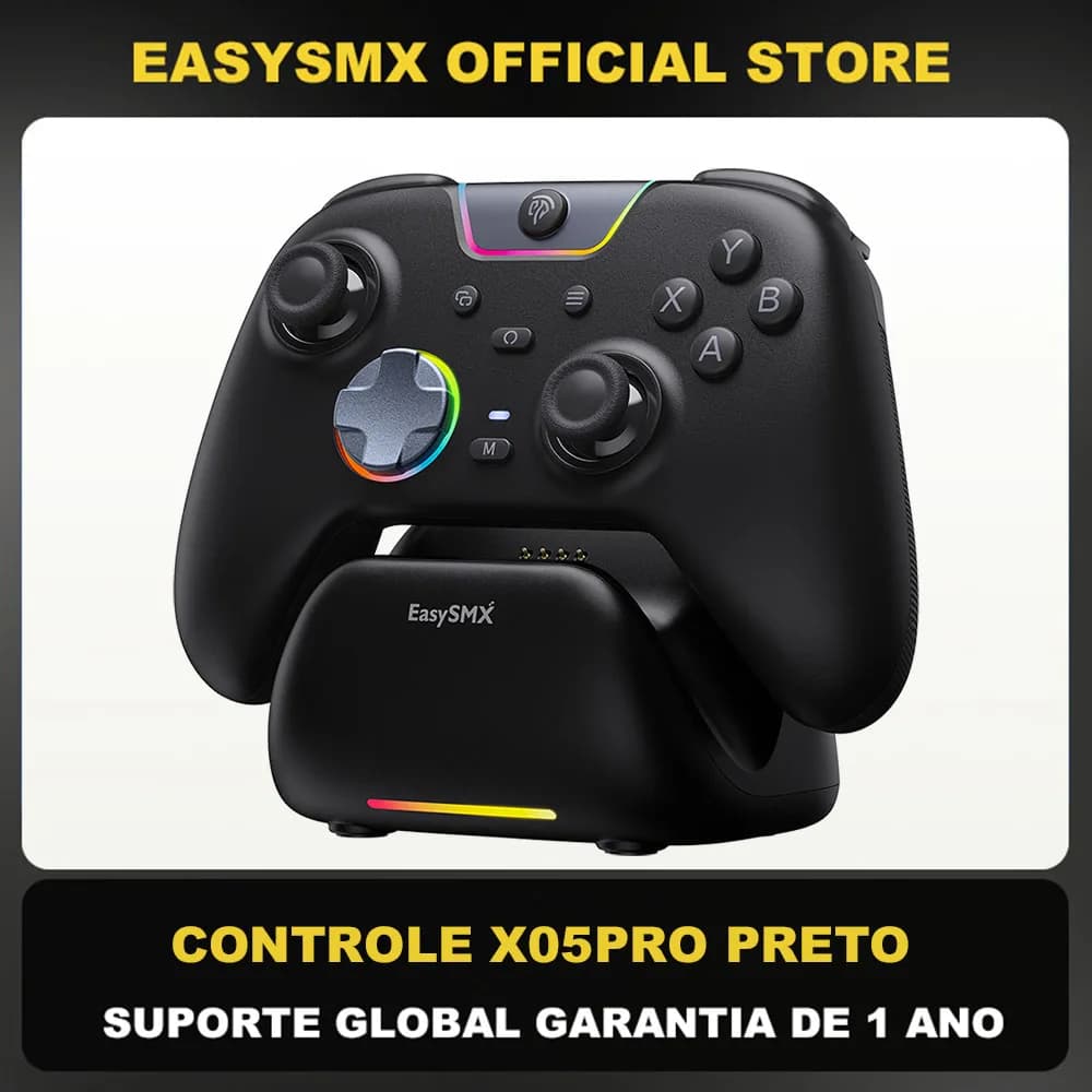 Base di Ricarica EasySMX X05Pro per Controller PC/Switch/Telefono, Pulsanti Silenziosi, Batteria da 1000mAh, Joystick Hall, RGB, Impugnatura Ergonomica