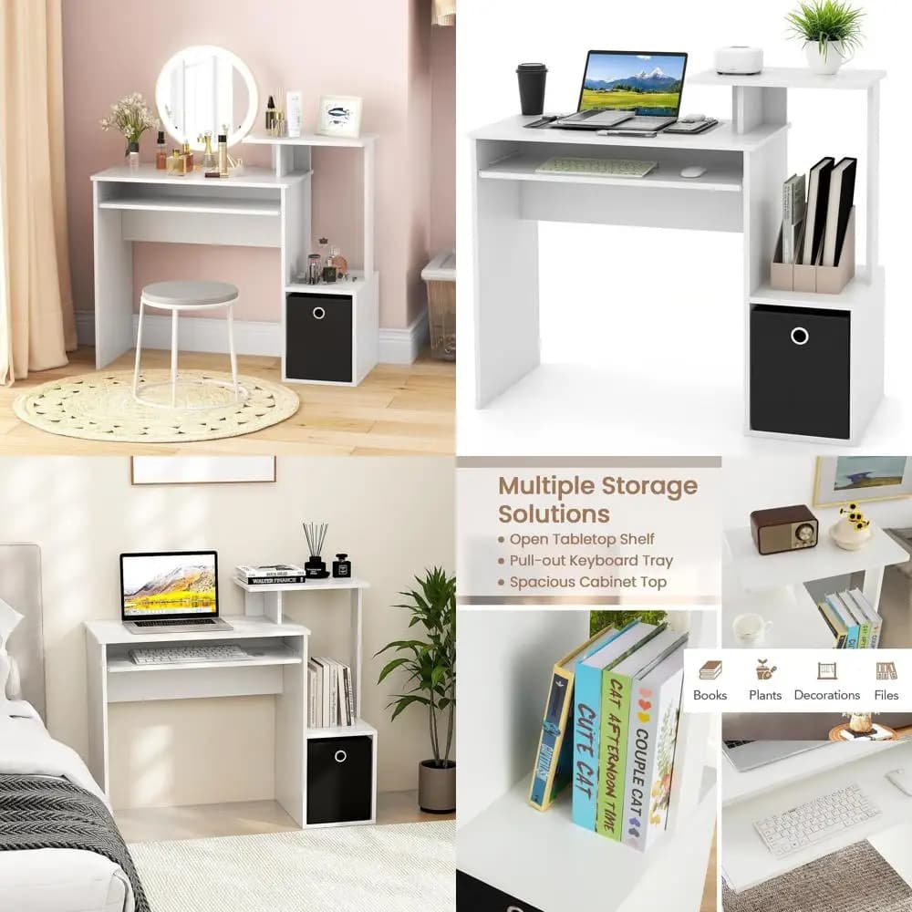 Scrivania Moderna con Cassetti per Computer, Tavolo per Laptop per Ufficio Domestico, Supporto per Stampante e Scaffali per Piccoli Spazi