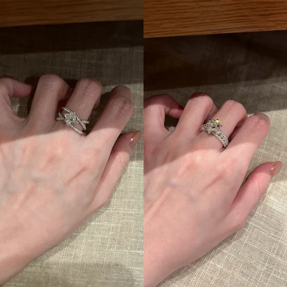 925 Sterling Silver Light Luxury Fashion Sparkling Princess-Cut Meteor Ring with Ice-Cut High Carbon Diamond, Engagement Band