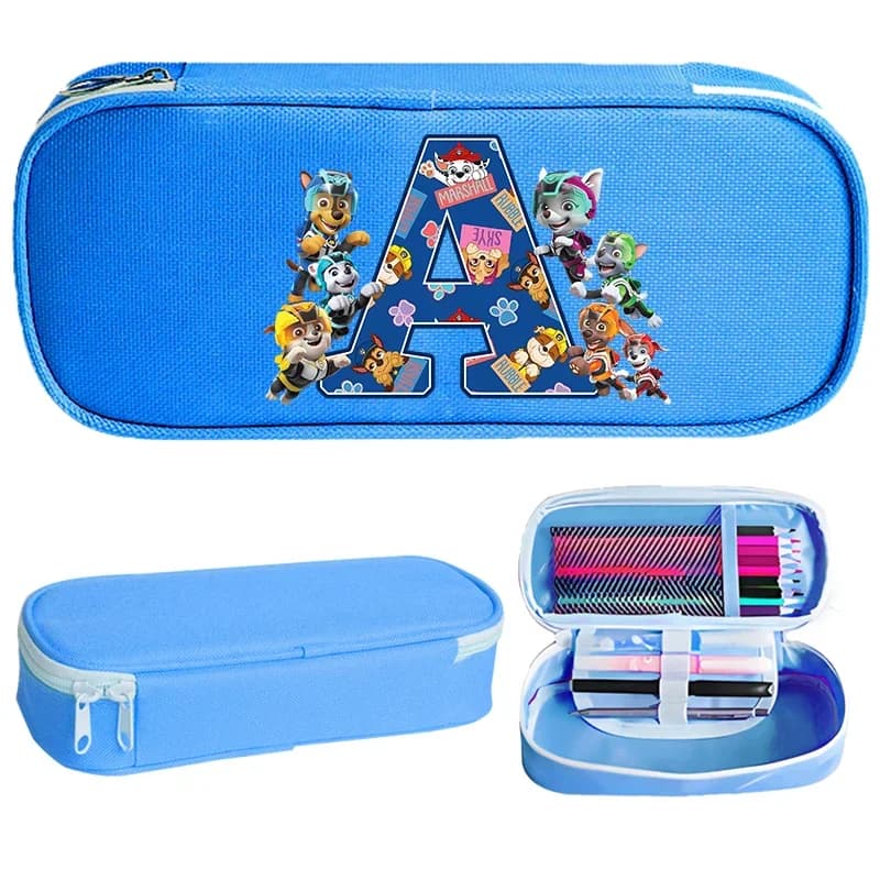 Paw Patrols Pencil Case Kawaii Cartoon Chase Letter A-Z Blue Canvas Boxes Large Capacity School Stationery Box Birthday Gifts