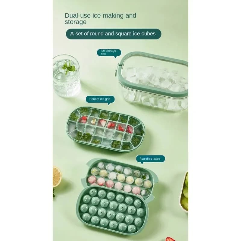 Vassoio per cubetti di ghiaccio in silicone con coperchio e contenitore portaoggetti Stampo riutilizzabile per mini palline di ghiaccio rotonde in plastica a 2 strati per congelatore