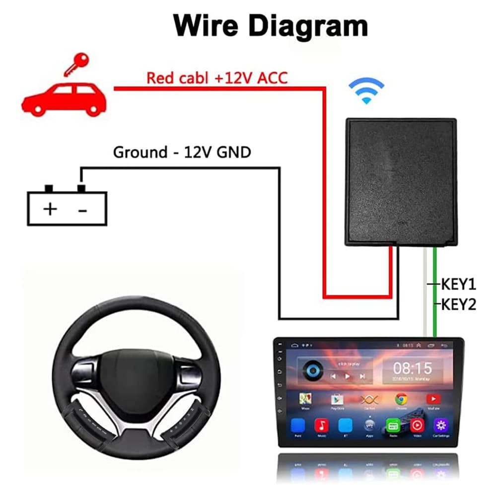 Pulsante di accensione/spegnimento del volante con telecomando Navigazione per auto wireless Pulsante di controllo DVD Funziona a batteria 6 pulsanti per camion automatico