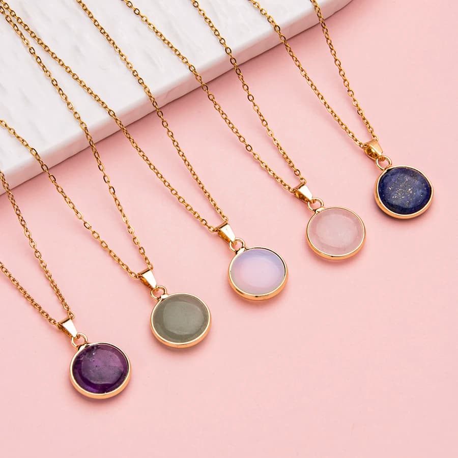 Collana con pendente rotondo in agata con pietra preziosa di cristallo naturale regolabile in acciaio inossidabile da 1 pezzo per donne e uomini
