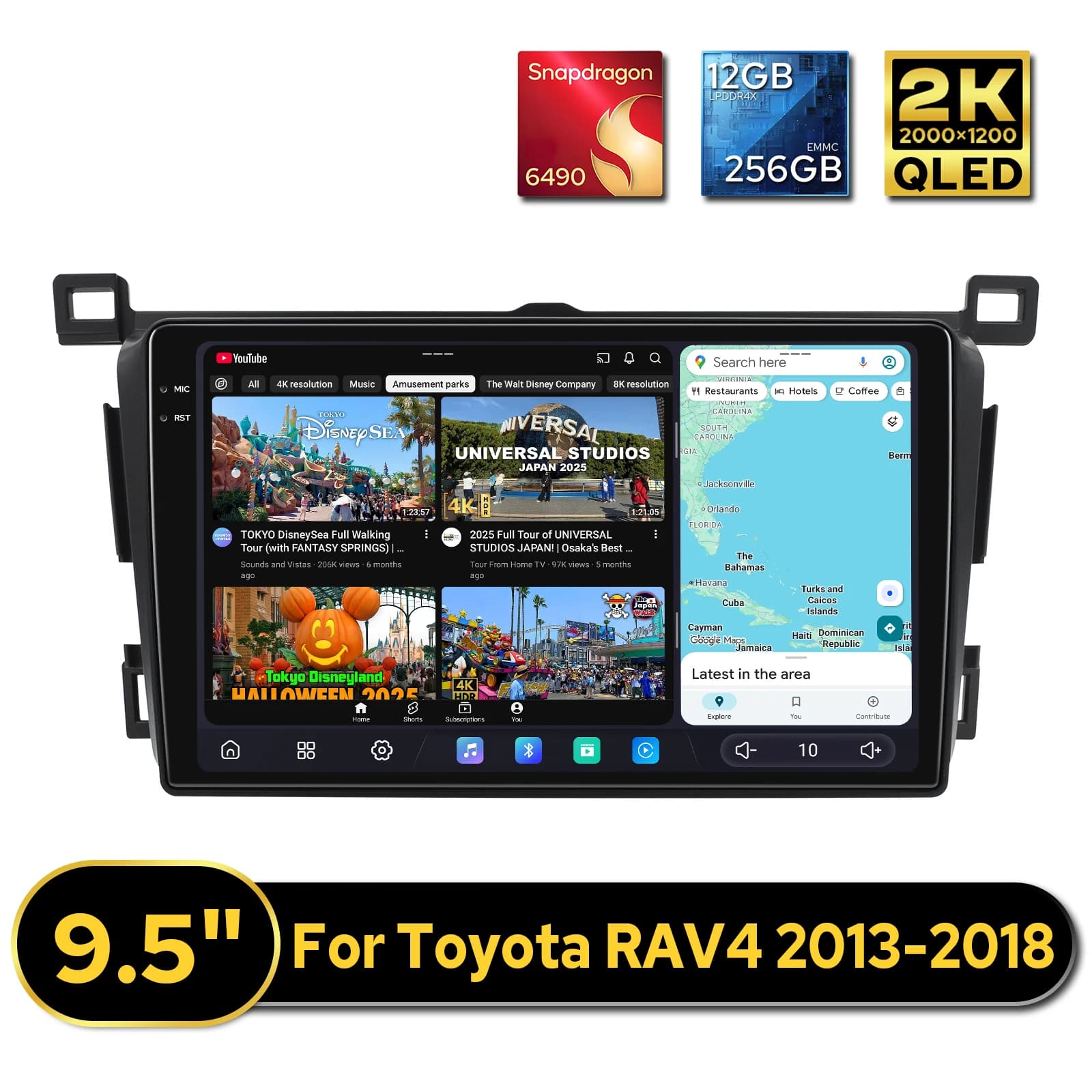JOYING Pro Autoradio da 9,5 pollici per Toyota RAV4 2013-2018 2K QLED 2000*1200 12 + 256GB Doppio Bluetooth USB Tipo-C UI personalizzato