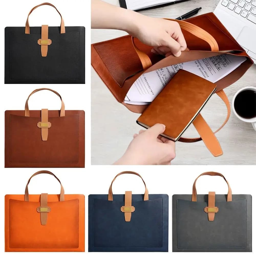 New PU File Folder Large Capacity A4 Size Business Briefcase Portable Simple Documents Storage Bag for Paper Files