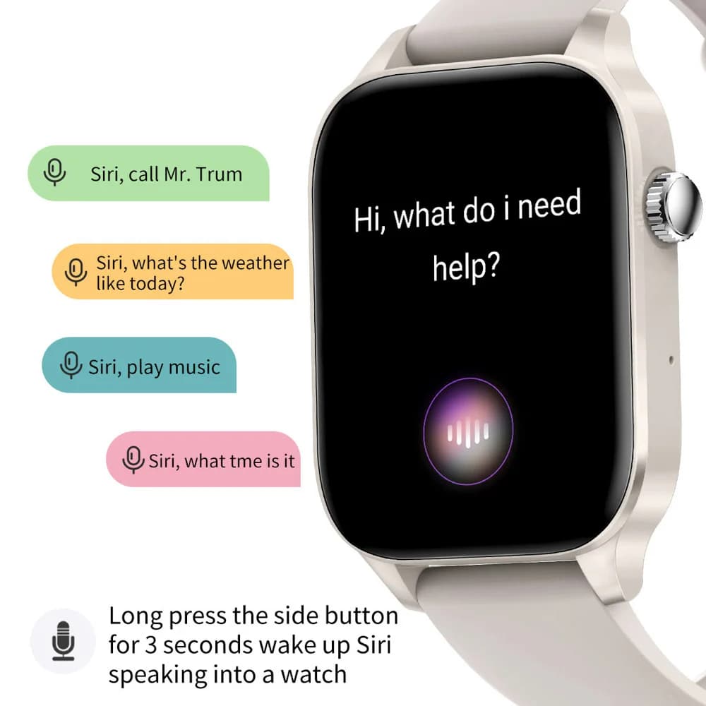 Smartwatch with BT Call, 1.85 HD Square Screen, Smart Watch for Men and Women, Remote Control, Cardiaca Brake Monitoring, 250mAh