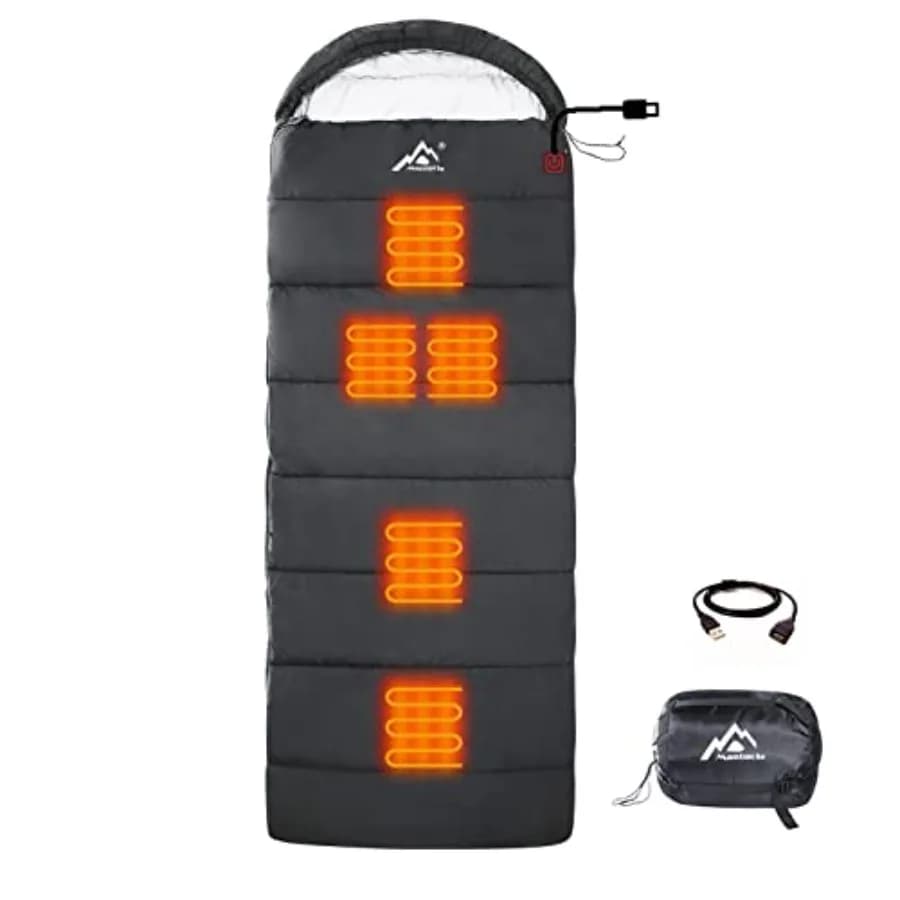 Sacco a Pelo Riscaldato Rettangolare Stile Busta, 5 Pezzi, Supporto Alimentazione Multi USB, Cuscinetti Riscaldanti, Funzionamento con Batteria, Power Bank o Altre Opzioni