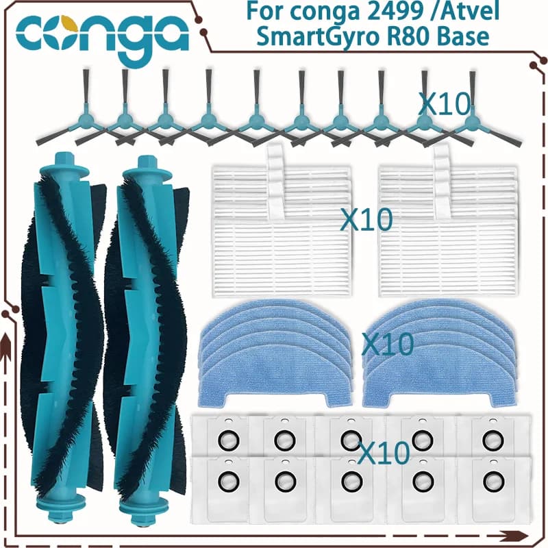 Accessorio per Cecotec Conga 2499 Ultra Home Titanium Advanced / Atvel SmartGyro R80 Spazzola laterale principale Filtro per mop Sacchetto per la polvere
