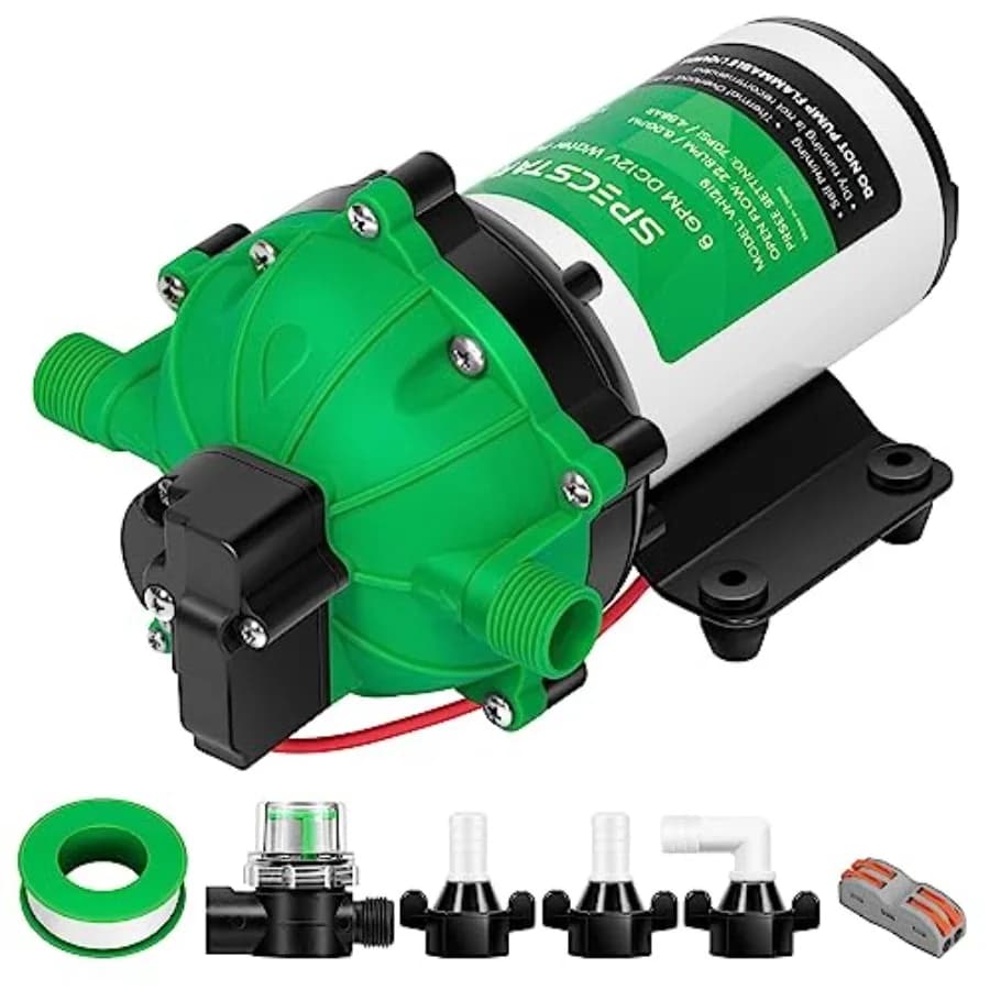 Pompa Acqua Dolce 12V DC Serie 51, 6.0GPM 70 PSI, Autoadescante a Diaframma con Adattatori per Tubo da Giardino da 1/2 Pollice per Camper, Imbarcazioni e Giardino