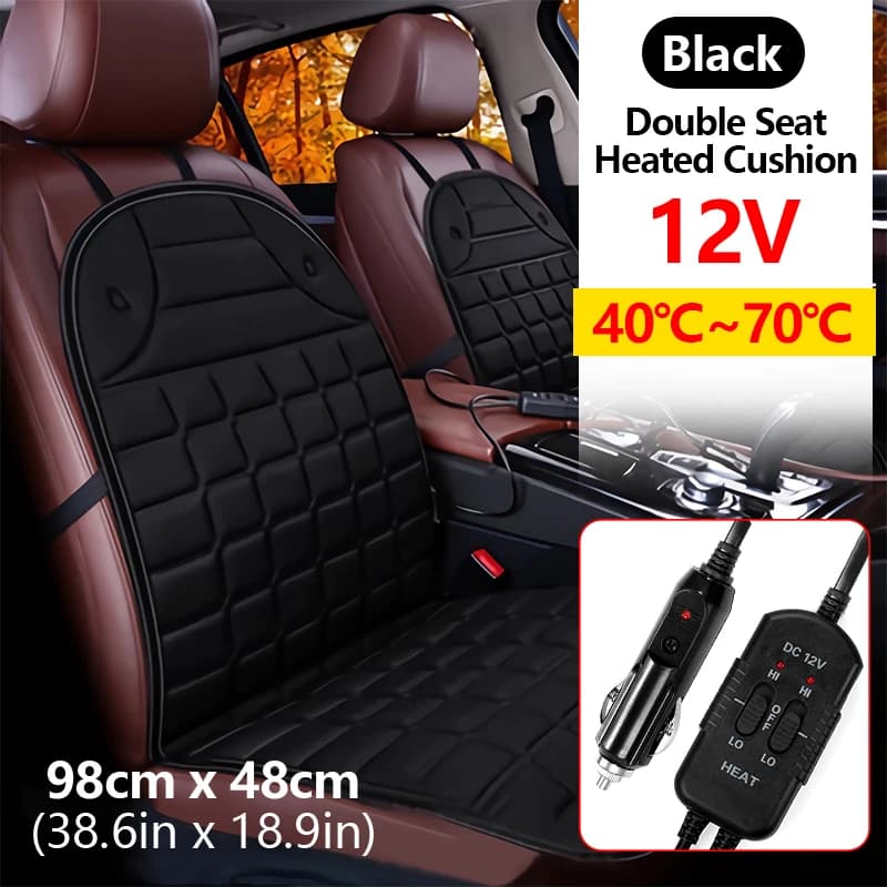 12V Two-seater black 98 x 48 cm Two-seater square car heating pad for universal seat for autumn and winter