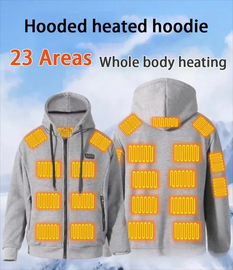 23 Areas Smart Heated Hoodie Couple Style Outdoor Wear Constant Warmth Unisex Electric Heating Sweatshirt Winter Heated Jacket