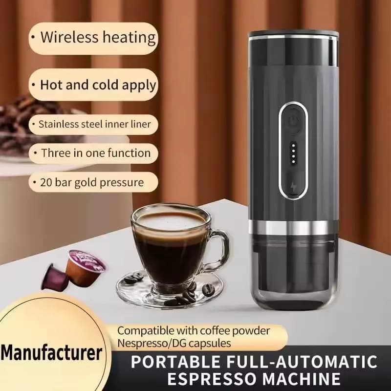 Electric 3 in 1 Car Espresso Capsules Coffee Machine Powder Filter Portable Outdoor Wireless Heating Automatic Coffee Maker Set