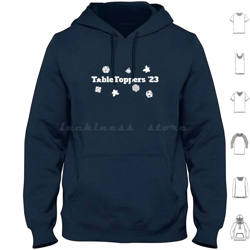 Tabletoppers '23 Dice & Meeple Felpe con cappuccio a maniche lunghe Tabletoppers Giochi da tavolo Convenzioni Dice Meeple Gaming