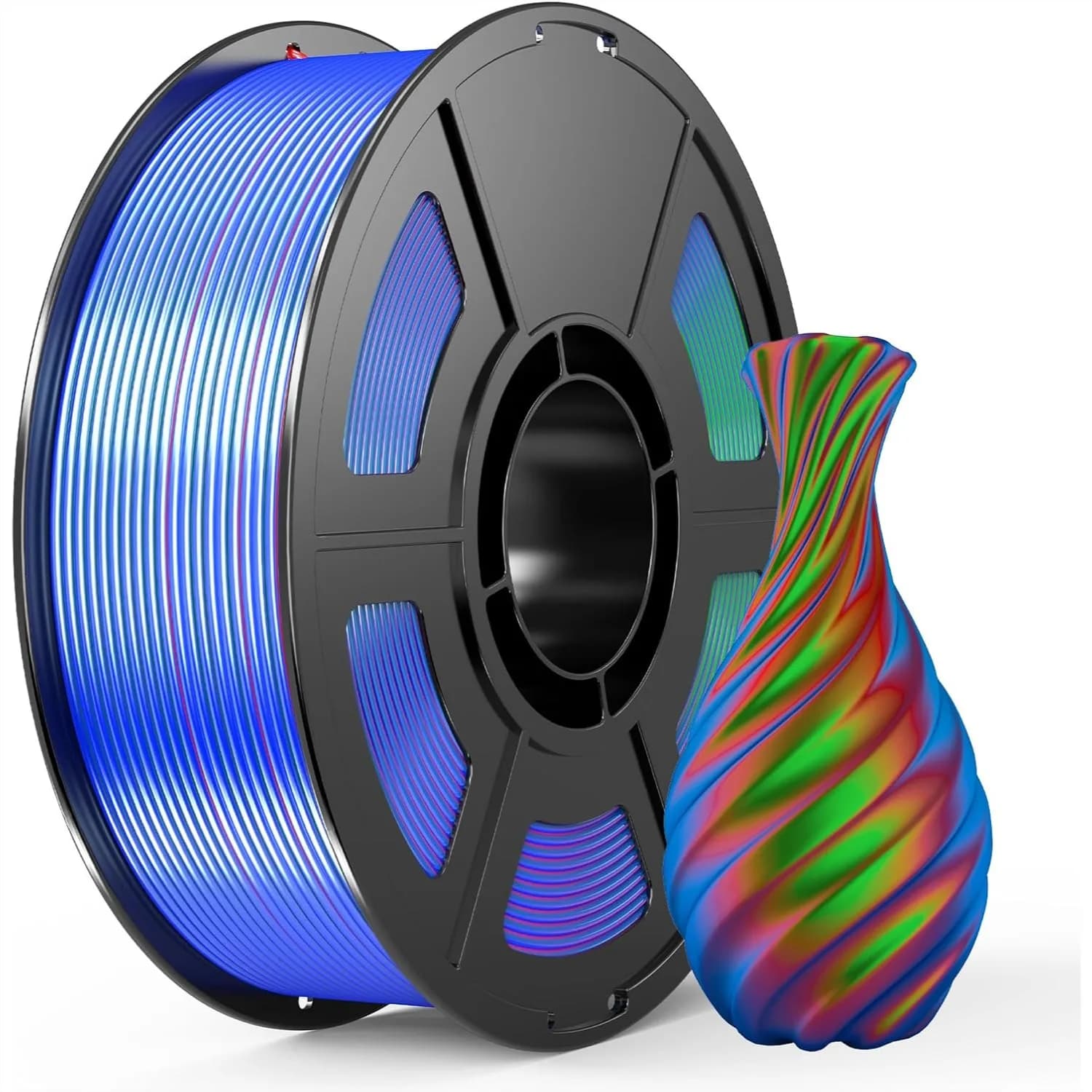 Filamento per Stampante 3D in PLA+ Effetto Seta Tricolore 1.75mm, Coestrusione 3-in-1 con Cambio Colore, Precisione +/-0.02mm, Bobina da 1KG, Blu Verde Seta