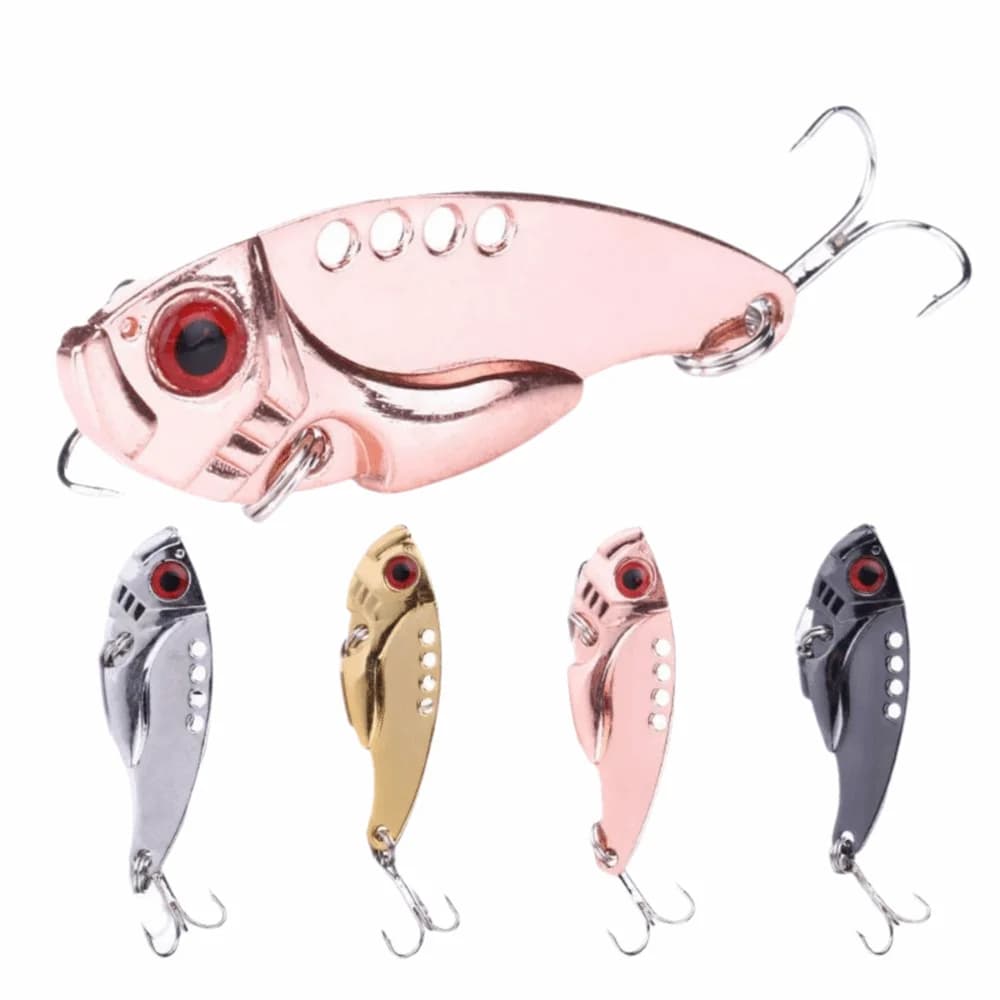 4PCS Durable Metal VIB Blade Bait Fishing Lures with Treble Hooks with 3D Red Eyes Blade Baits Hard Spoon Lures for Saltwater