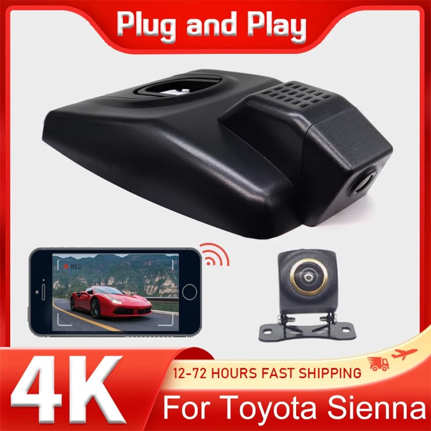 For Toyota Sienna XSE Hybrid 2025-2021 Dash Cam 4K Front and Back Wireless for Car, Car Recorder for Sienna