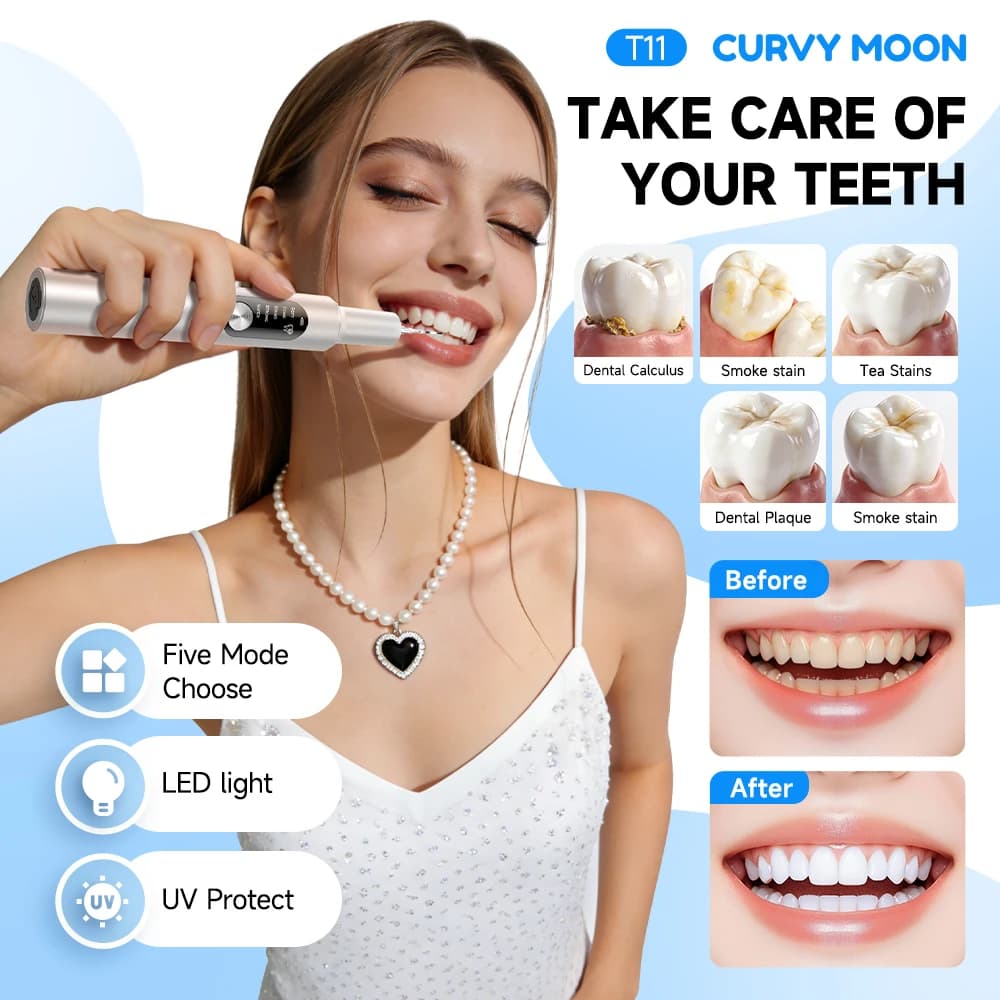 CURVY MOON T11 Ultrasound Electric Dental Cleaner, Remove Macchie, Whitening, Oral Cleaning and Care Tool