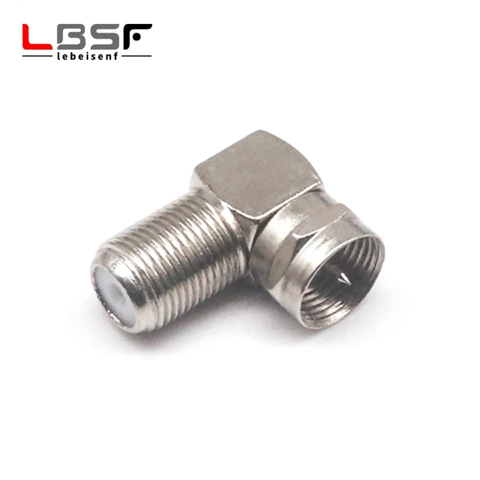 British F-head right angle British F-head cable TV connector with revolving female 90 degree elbow joint