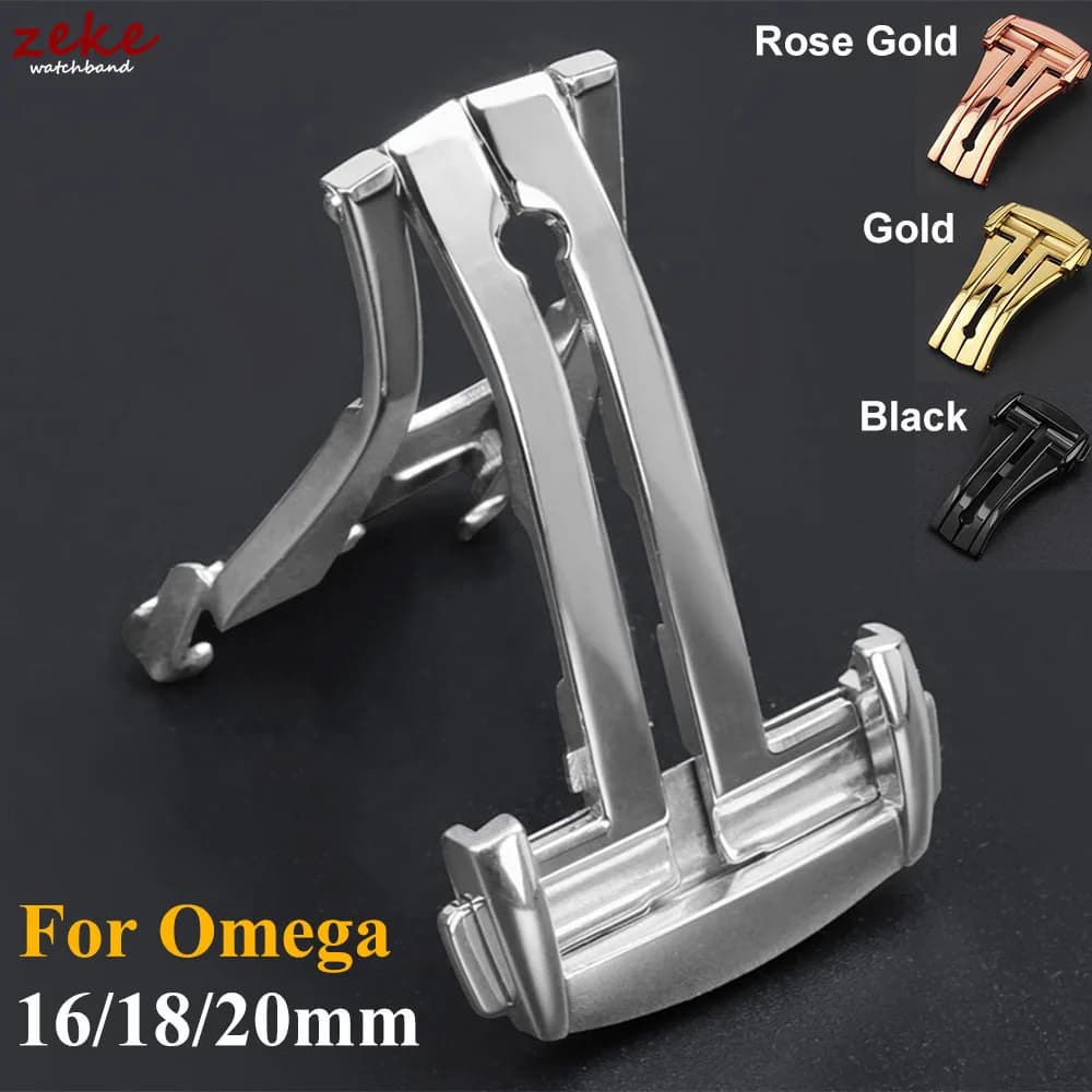 Chiusura deployante in acciaio inossidabile Orologio pieghevole Fibbia Cinturino Pulsante a farfalla per Seamaster Speedmaster 16mm 18mm 20mm per Omega