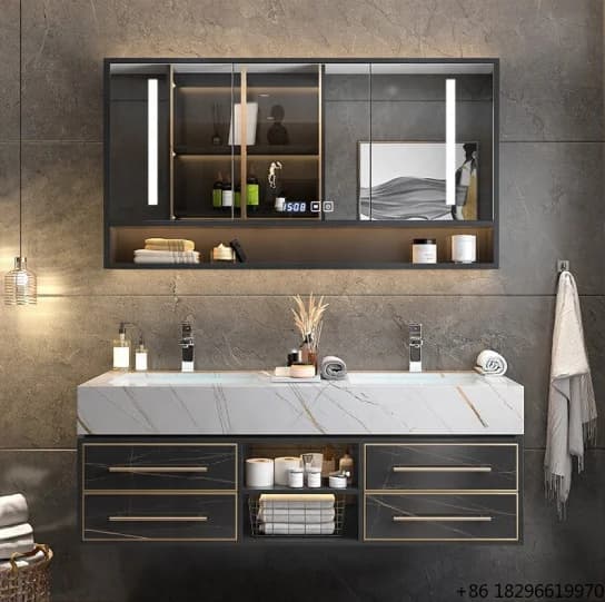 Modern Solid Surface Hotel Bathroom Vanity Cabinet Mirror Eco Friendly Waterproof 5 Year Warranty For Home Project Use