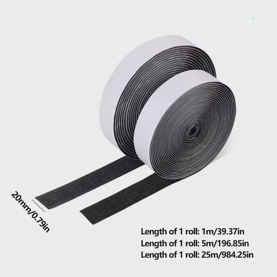 Nastro Adesivo Forte in Nylon con Chiusura a Strappo (Gancio e Anello) da 1/5/25M, con Colla, per Fai da Te e Artigianato, 20MM