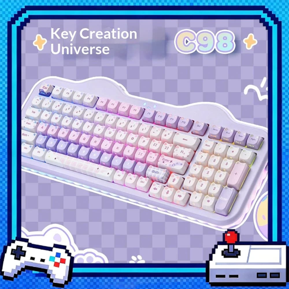 YUNZII C98 Mechanical Keyboard Tri Mode Hot Swap Gasket Wireless Keyboard MAO Profile Side Printed Backlit Keycaps PC GIFTS