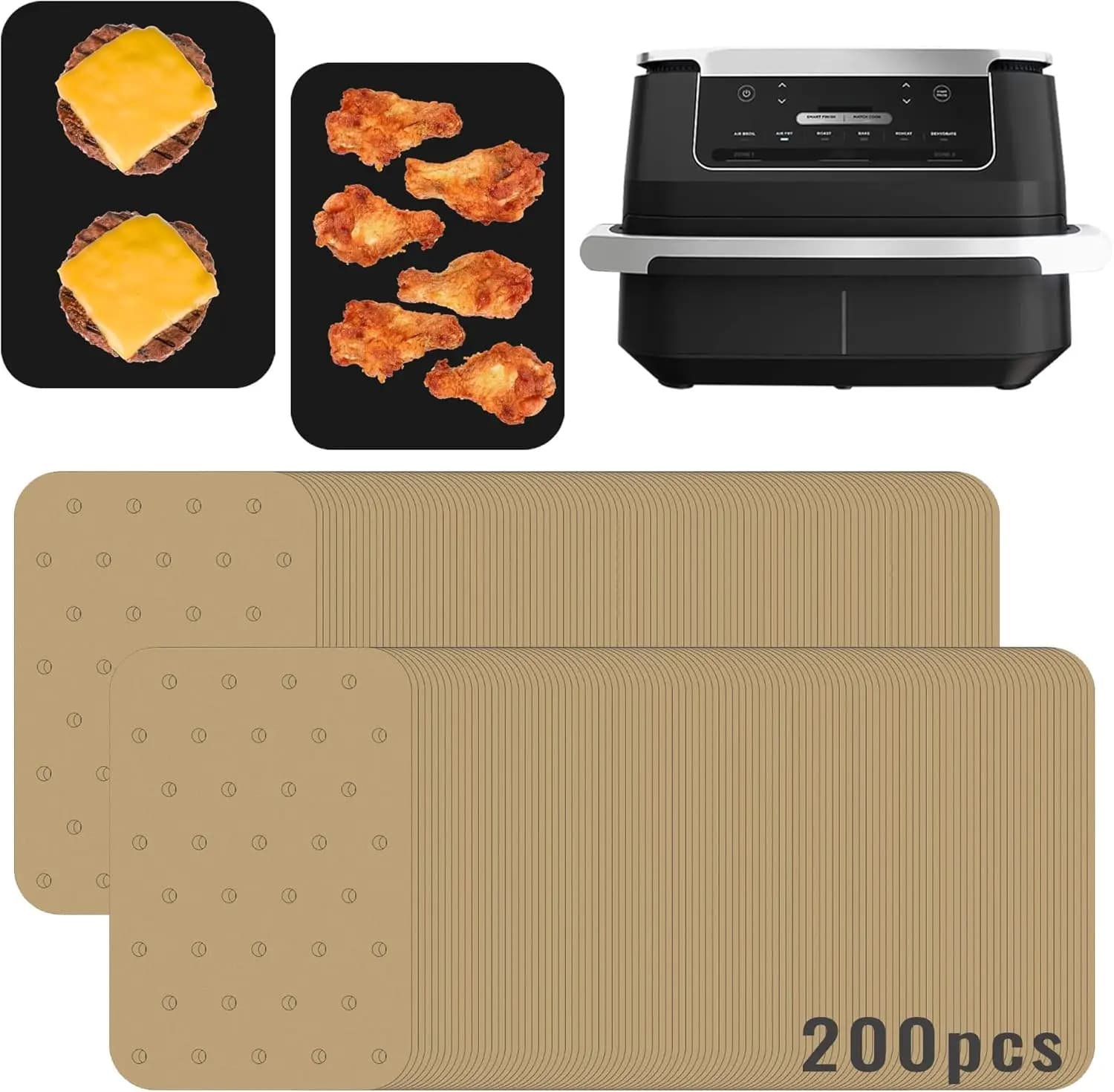 Double basket air frying paper sheets, unbleached, disposable, FlexBasket 6-in-1 accessories