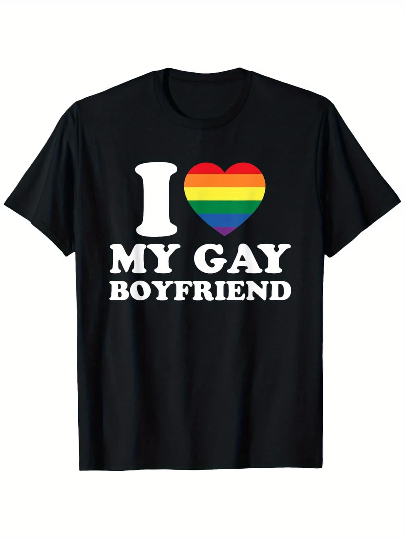 T-shirt "I Love My Gay Boyfriend" - Cuore arcobaleno, regalo per le vacanze casual streetwear