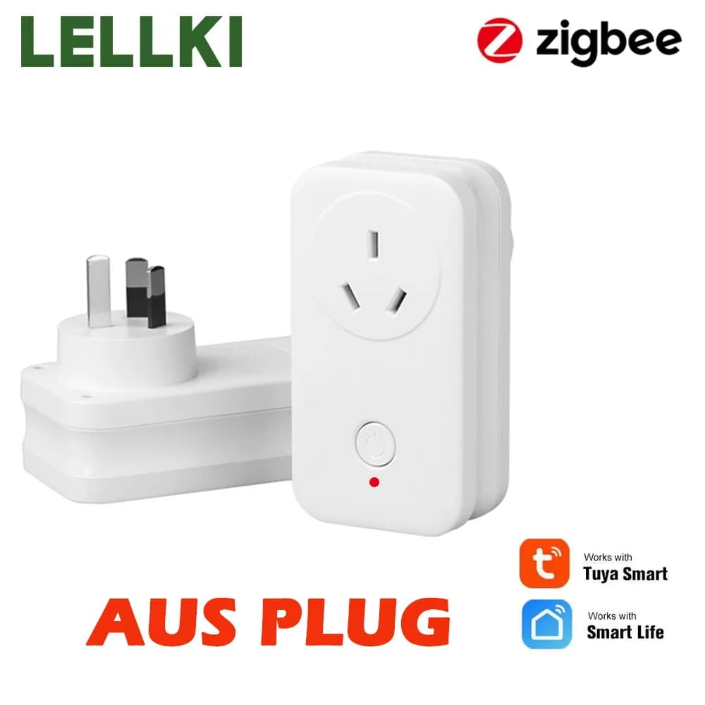 LELLKI Smart socket Zigbee, Zigbee2mqtt 10A, Electric socket EU UK US AU CN Compatible with Tuya Smart Life, SmartThings, Alexa, Google Home