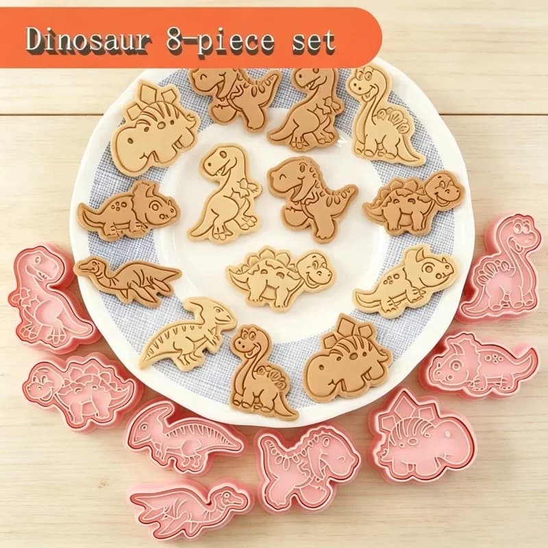 Dinosaur Animal Baking Molds 8 Pieces Cookie Cutters Embossing Stamp Set Practical Tools For Homemade Biscuit Pastry Kitchen Use
