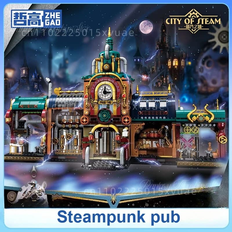 ZHE GAO Building Blocks Steampunk Bar Piccole particelle Street View Puzzle Set Modelli giocattolo Decorazione per regalo di Halloween per bambini